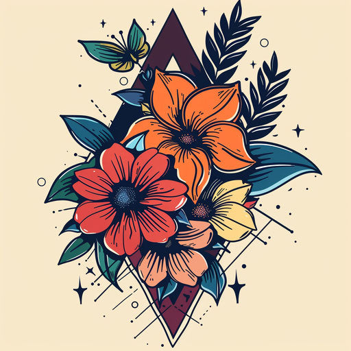 Flat geometric tattoo sketch of March birth flowers
