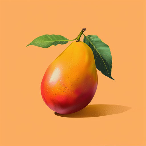 Realistic mango clipart on a flat sunset orange background
