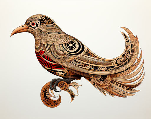 Traditional drawing of a bird with patterns in Maori art style
