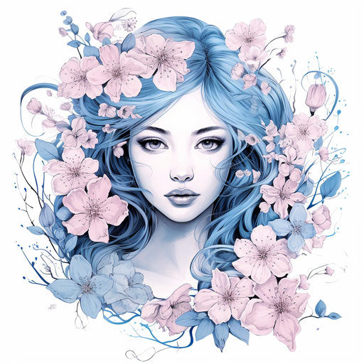 Hand-drawn spring floral portrait