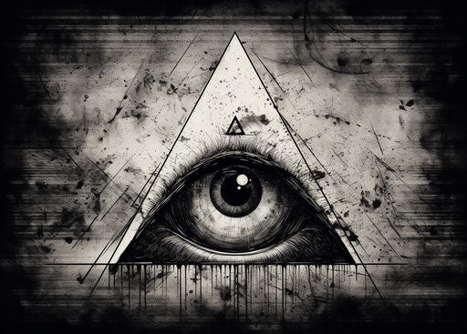 Eye and star in pyramid center, aetherclockpunk style