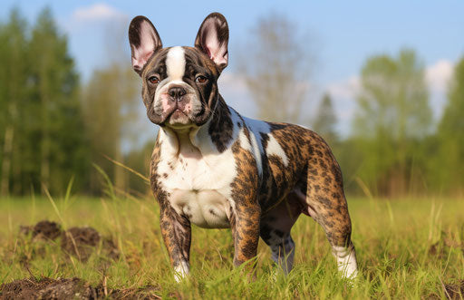 French bulldog in grass, bold structural design, petcore