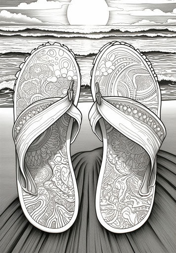Beach theme coloring page flip flops