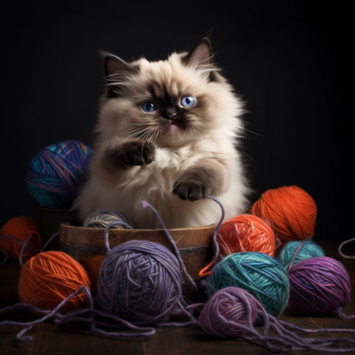 Himalayan cat playing with yarn