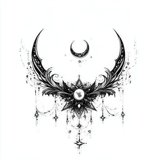 Beautiful flat tattoo sketch of celestial symbols on neck