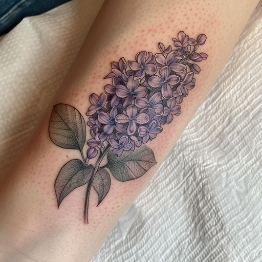 Pointillism lilac tattoo with thousands of small dots
