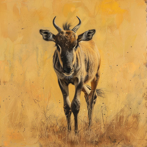 The innocence and curiosity of a young wildebeest exploring