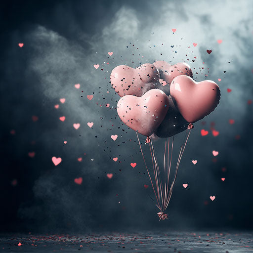Enchanting atmosphere with heart-shaped balloons and confetti