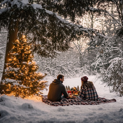 Winter picnic among Christmas trees