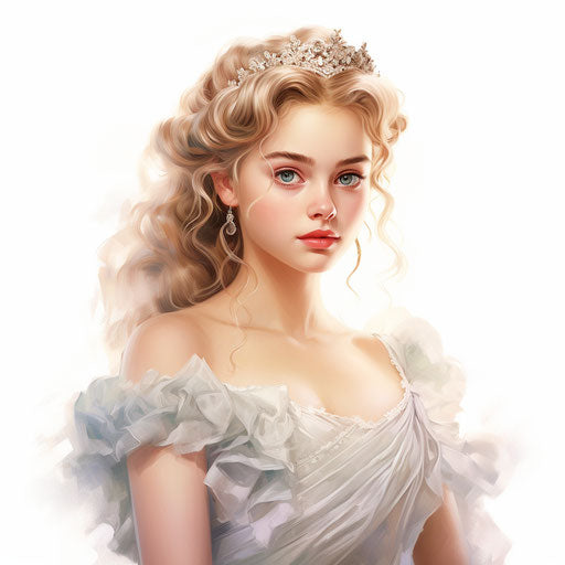 Princess illustration in the style of oil painting, on white background