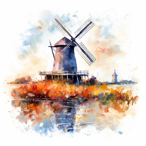 Impressionistic windmill clipart on white background
