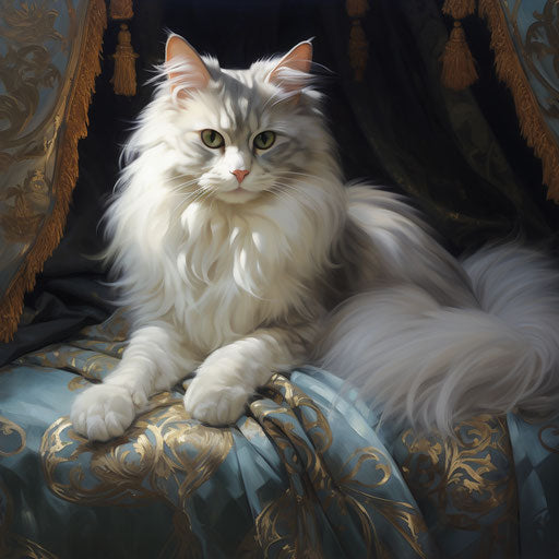 White and grey cat on a cover with paws