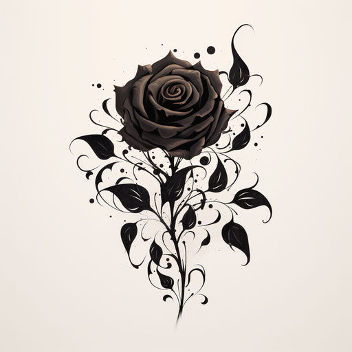Black rose tattoo with ornamental design