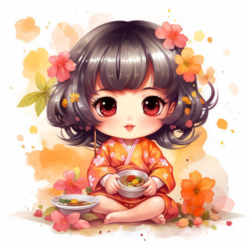 Kawaii clipart in the style of Oil painting, on a white background