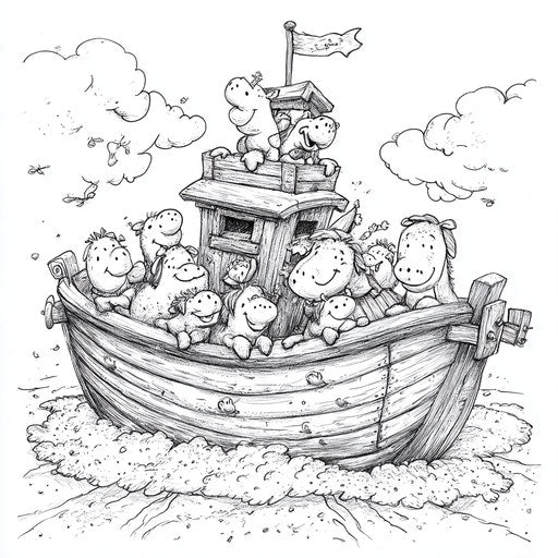 Humorous Noah's Ark with quirky characters