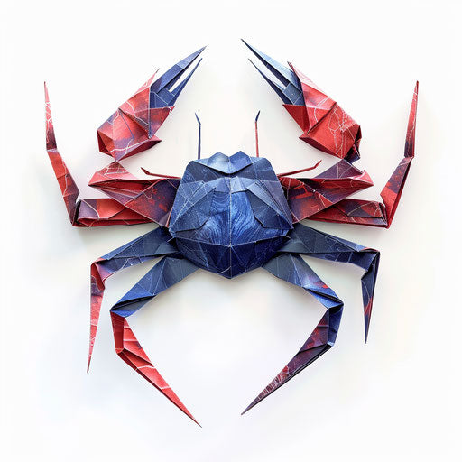 Origami Cancer symbol in red and blue on white background