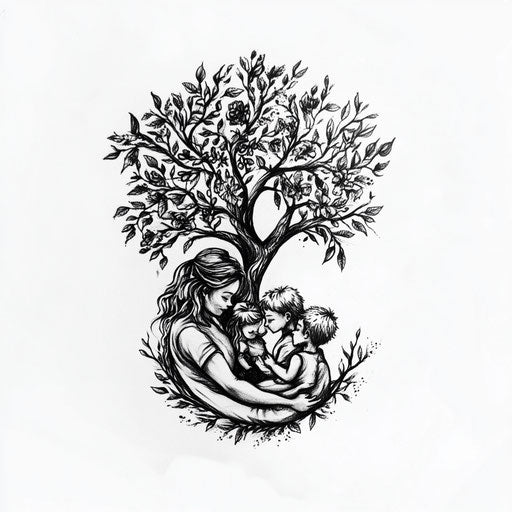 Flat tattoo sketch mama with family tree motif