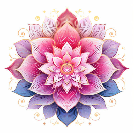 Lotus flower in a round design with floral elements