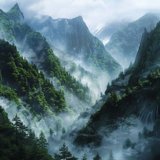 Japanese Alps with mist and fog in the valley