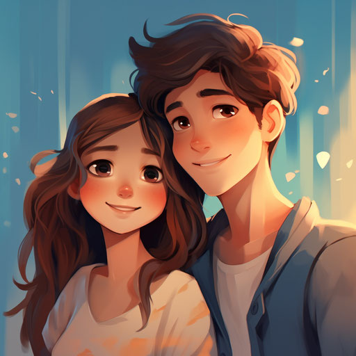 Cartoon of girl and boy, love wallpaper