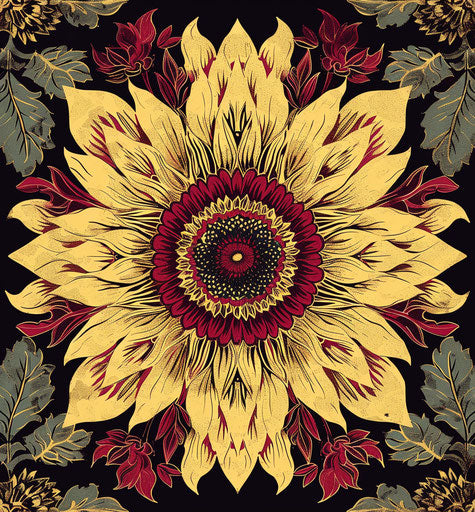 Sunflower mandala with traditional Balinese motifs