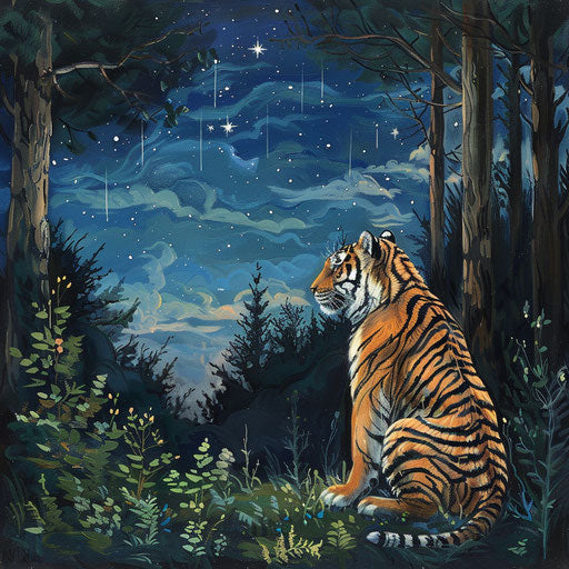 Siberian tiger gazing at starry night in wild harmony