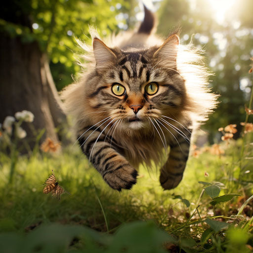 A siberian cat chasing an insect