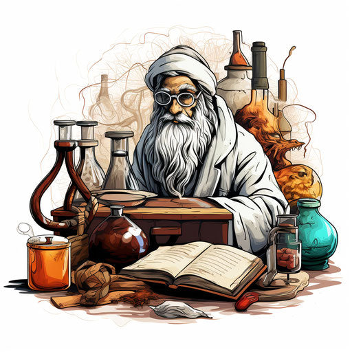 Research illustration in the style of Chiaroscuro Art on white background