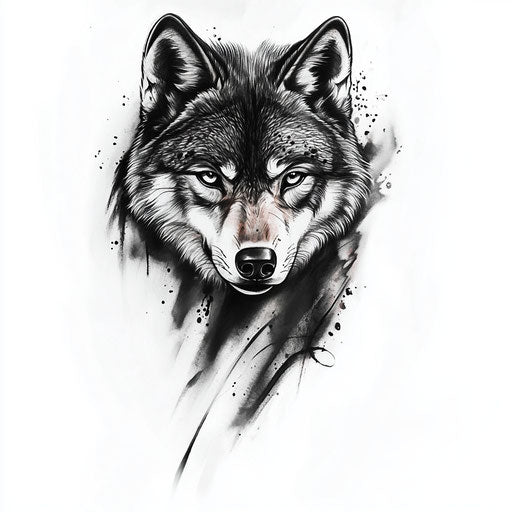 Realistic flat wolf tattoo on white background