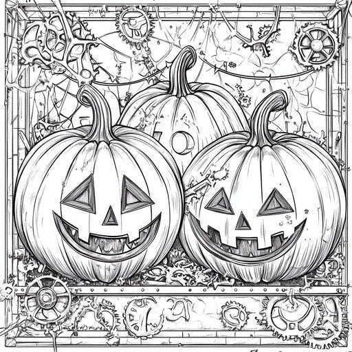 Steampunk Happy Halloween with gears and mechanical pumpkins