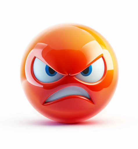 Angry smiling red emoticon on white background