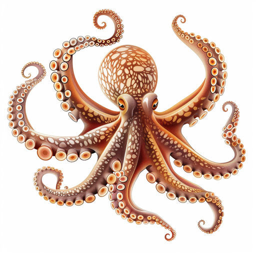 Photo realistic style octopus clipart on flat white background