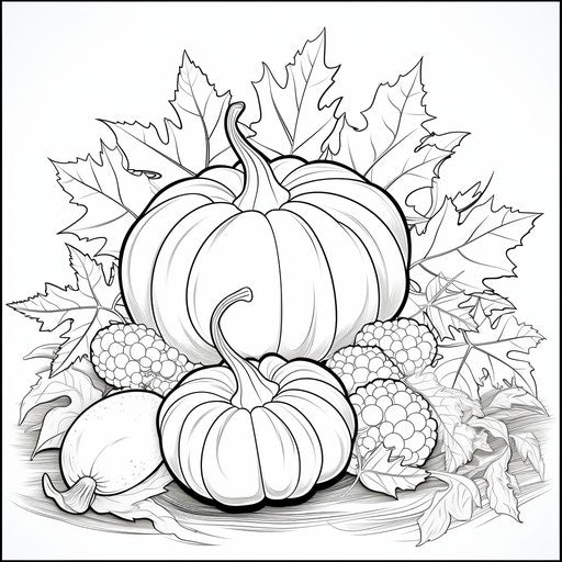 Pumpkin and leaf coloring page, captivating photorealistic rtx