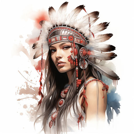 Tribal Indian tattoos in light white and red style