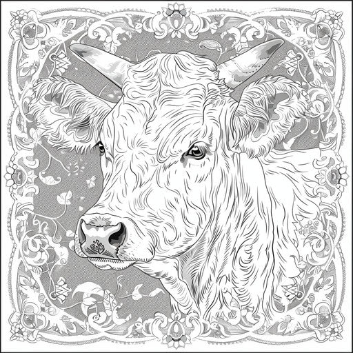 Cow surrounded by paisley designs. Coloring page