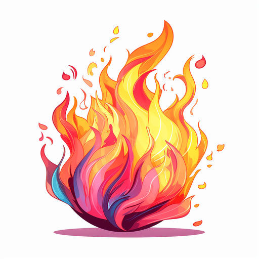 Illustration of fire in the style of Pastel Colors Art, on white background