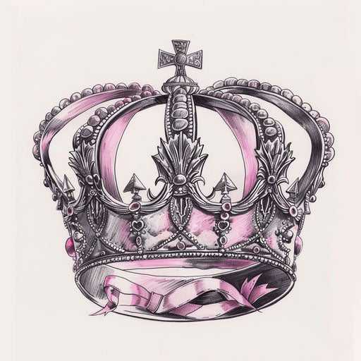 Sketch of a crown with pink ribbon elements