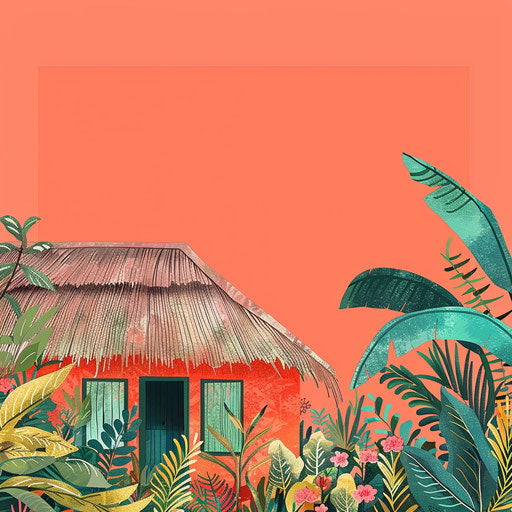 Photo-realistic house clipart on vibrant flat coral background
