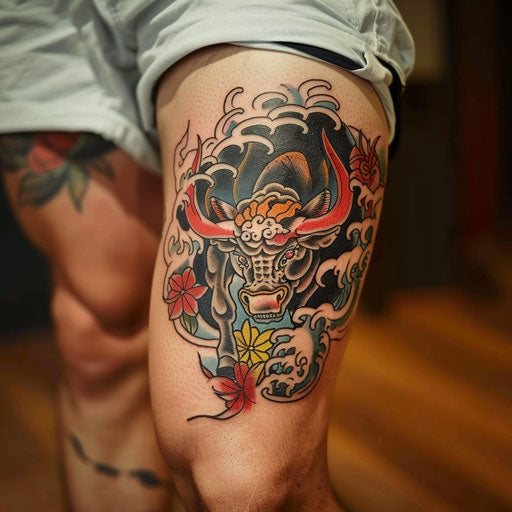 Traditional Japanese style bull tattoo