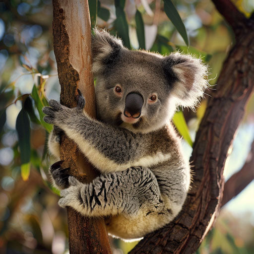 Koala caught in a candid pose, touching and bright