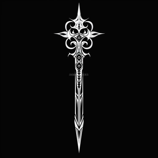 Art deco sword drawing and design in black and white style