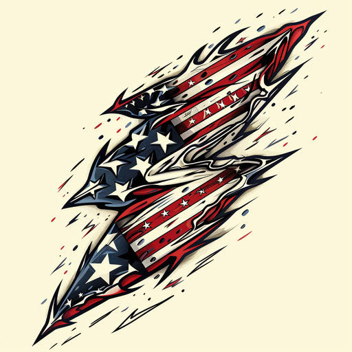 Patriotic thunderbolt with American flag pattern, clipart style