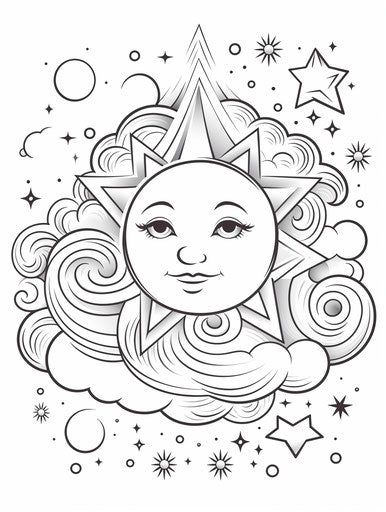 Coloring page with moon and stars in cute style