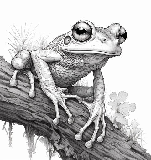 Frogs with eyes, drawn in black pen and ink, exotic realistic 15:16