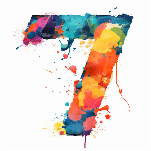 Number 7 clipart in the style of Impressionistic Art, on a white background