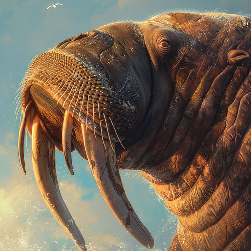 Glistening walrus tusks in sunlight