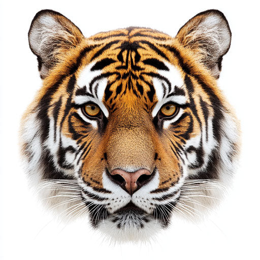 Realistic 3D tiger face on flat white background