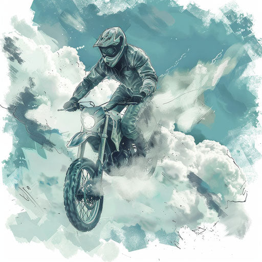 Biker ascending into the clouds
