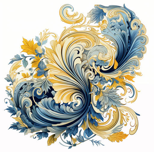 Blue and yellow dove wing in elegant floral style