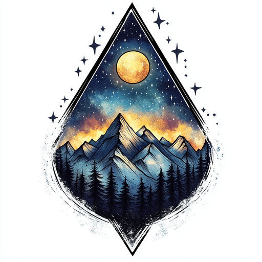 Men's inner bicep tattoo with mountain range and night sky clipart sketch